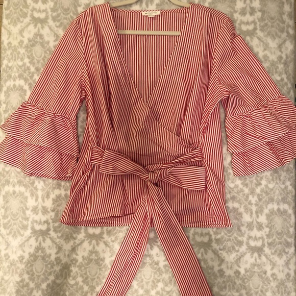 Beach lunch lounge Ariana Pinstripe Wrap Top - Picture 8 of 8